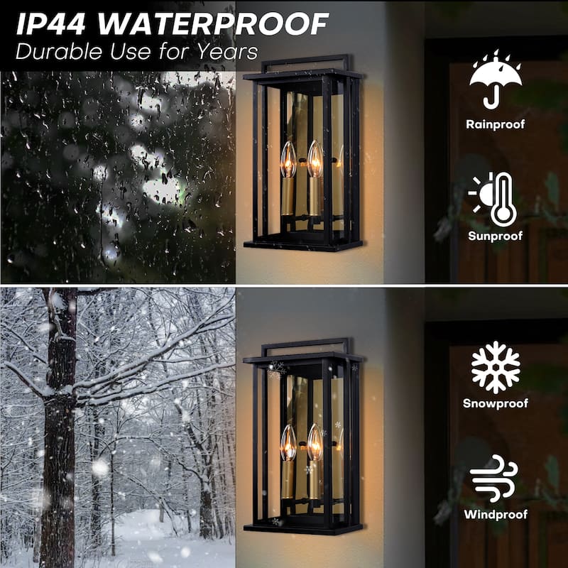 2-Light Black Dusk to Dawn Outdoor Mirror Glass Wall Lantern(2 Pack)