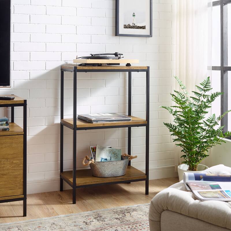 Caffoz 3-Tier Rustic Industrial Bookshelf - Open Shelf Bookcase, Modern Wood Storage Shelf for Living Room, Office, or Bedroom