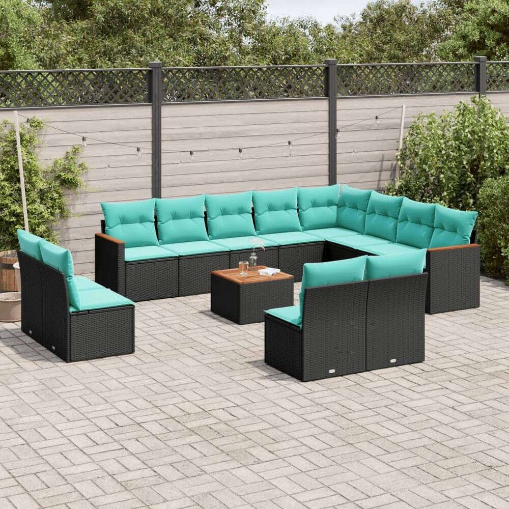 vidaXL 12/13 Piece Patio Sofa Set with Cushions Black/Gray Poly Rattan - 24.4 x 24.4 x 27.2