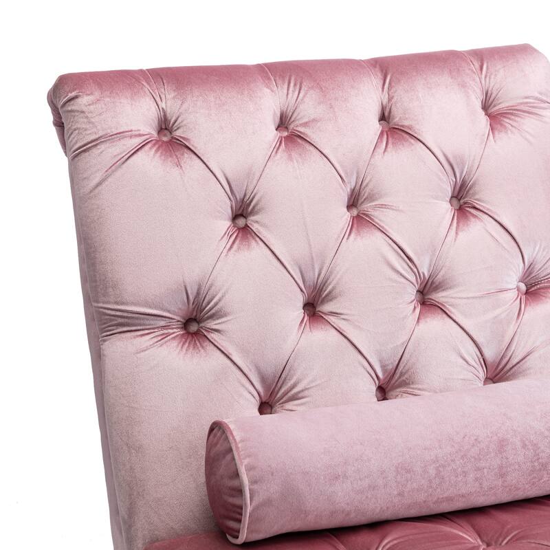 Pink Modern 63.98" Upholstered Buttons Tufted Chaise Lounge Chair with Pillow and Acrylic Legs