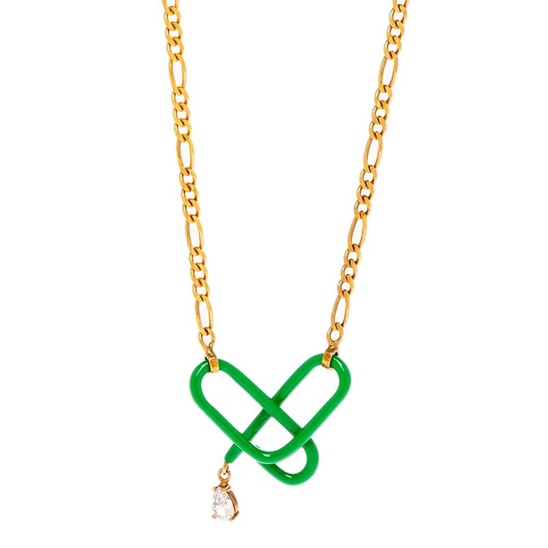 Bottega Veneta Intertwined Pendant Necklace - Green and Gold - Green and Gold
