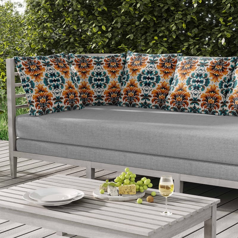 Damask Rapture Indoor/Outdoor Reversible Throw Pillow Turquoise and Orange