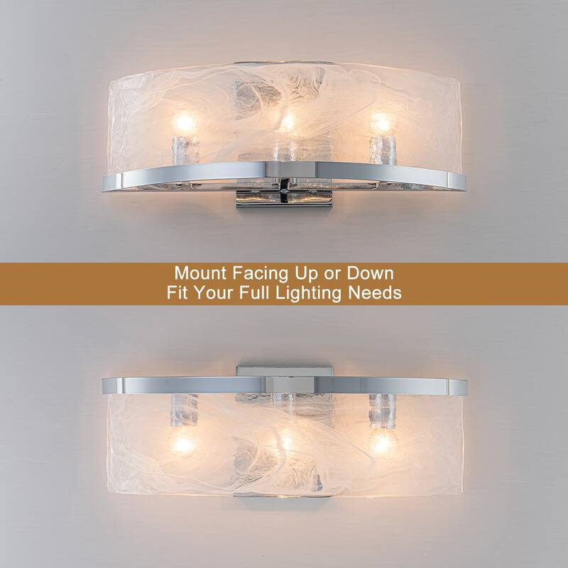 3-Light Modern Chrome Wall Sconce with Cloud Glass Shades