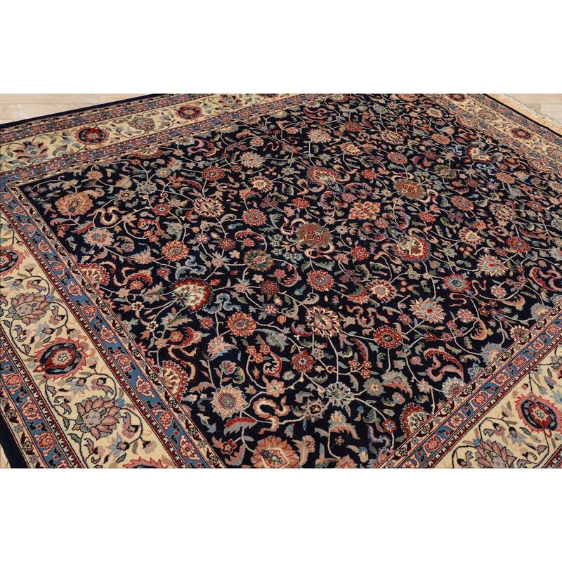8'1''x10'3'' Hand Knotted New Zealand Wool Navy Kashaan Botanical 200 KPSI Rug - 8' 1'' x 10' 3''