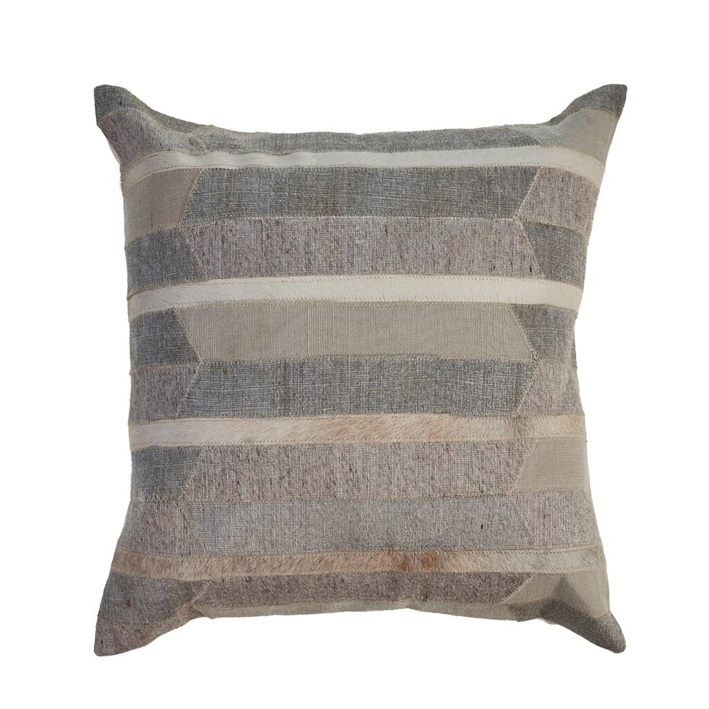 Handmade Striped Square Throw Pillow - 20" - Gray and Tan Brown