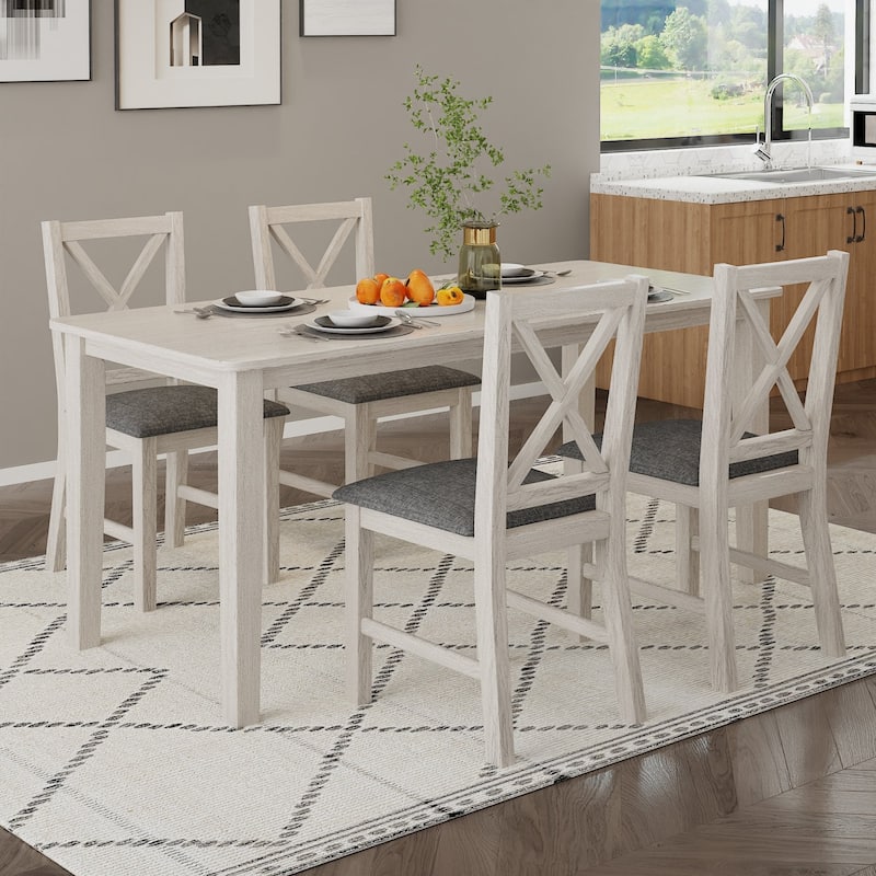 VECELO 3/5 Piece Farmhouse Dining Set 47" Dining Table Set Solid Wood Dining Room Set for Small Spaces Kitchen Table Set