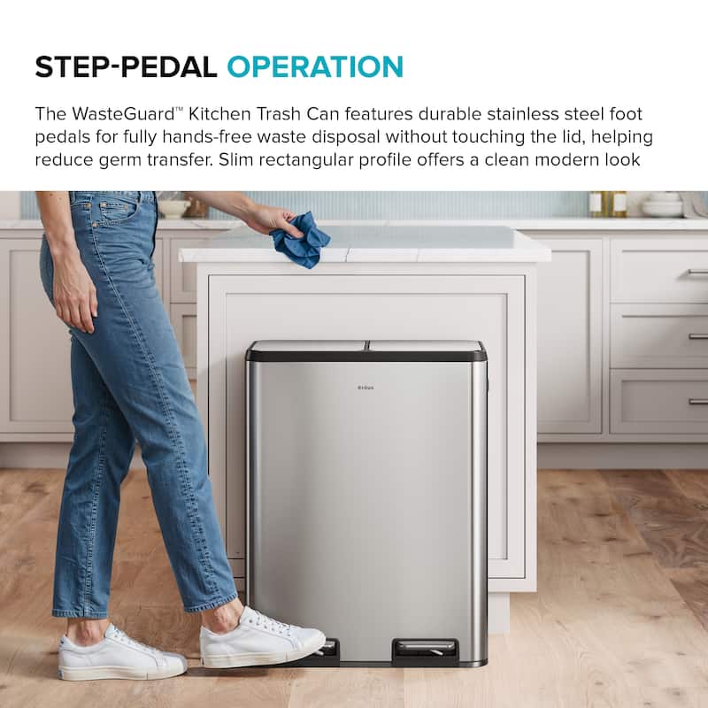 KRAUS WasteGuard 15.8 G 60 L Dual Compartment Pedal Kitchen Trash Can