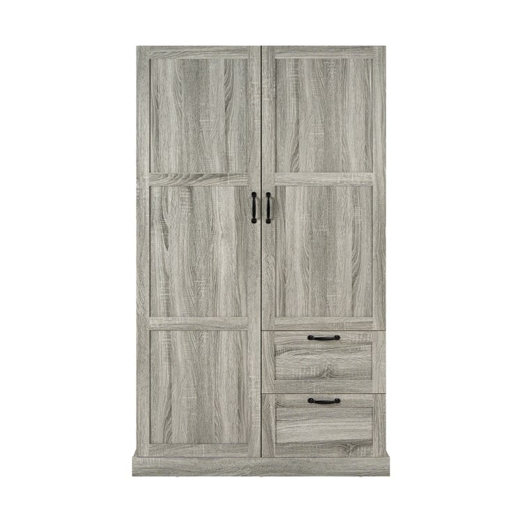 40" Extra-Wide Storage Cabinet, 71" Tall Pantry with Shelves & Drawers - Gray Oak