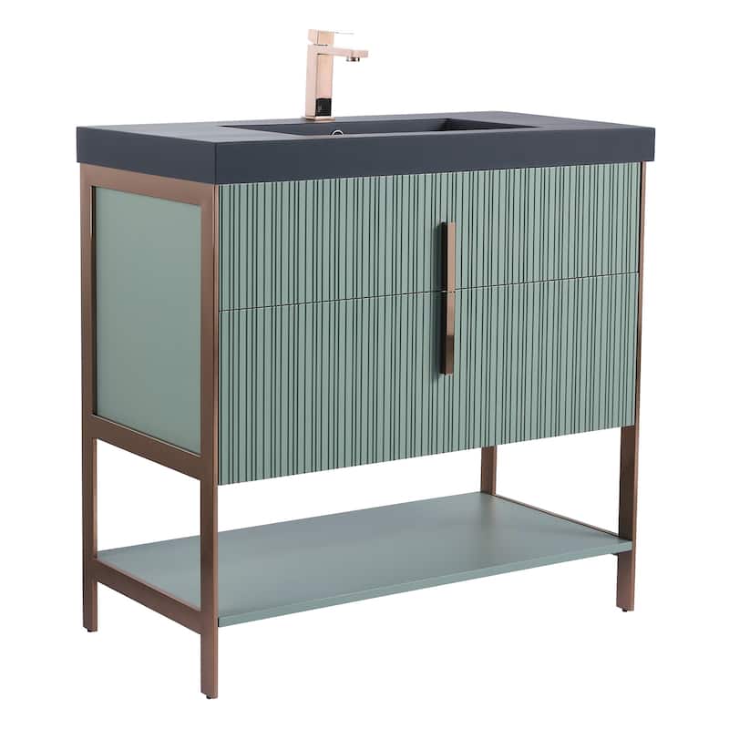 Fine Fixtures Serenity Modern Bathroom Vanity with Black Gel Acrylic Top