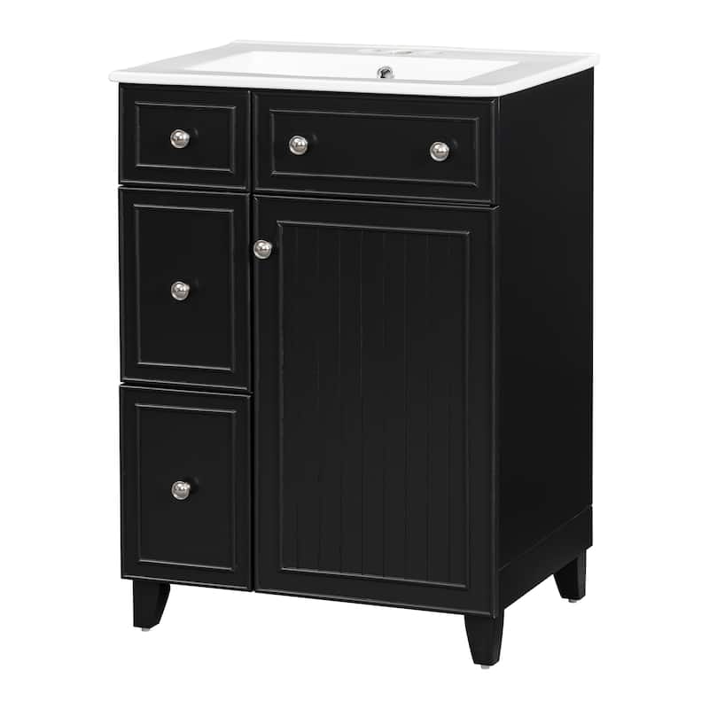Roomfitters 24" Bathroom Vanity with Ceramic Sink, Storage Cabinet with 2 Drawers and 1 Soft-Close Door