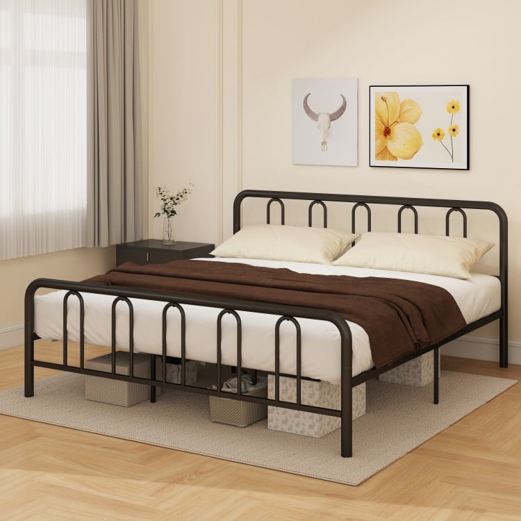 Metal Platform Bed Frame with Headboard and Footboard for Black Steel Heavy Duty with Storage Space