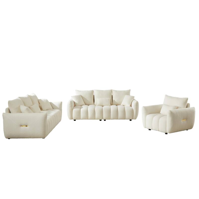 Modern Living Room Teddy Fabric Sofas Set, 1+3+3 Seater Couches