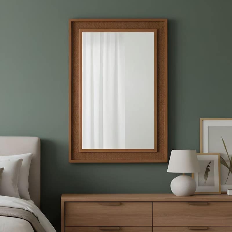 Rattan Rectangle Solid Wood Frame Decorative Mirror
