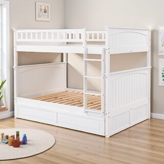 Full over Full Solid Wood Bunk Bed, Twin Trundle & Guardrails - Bed ...