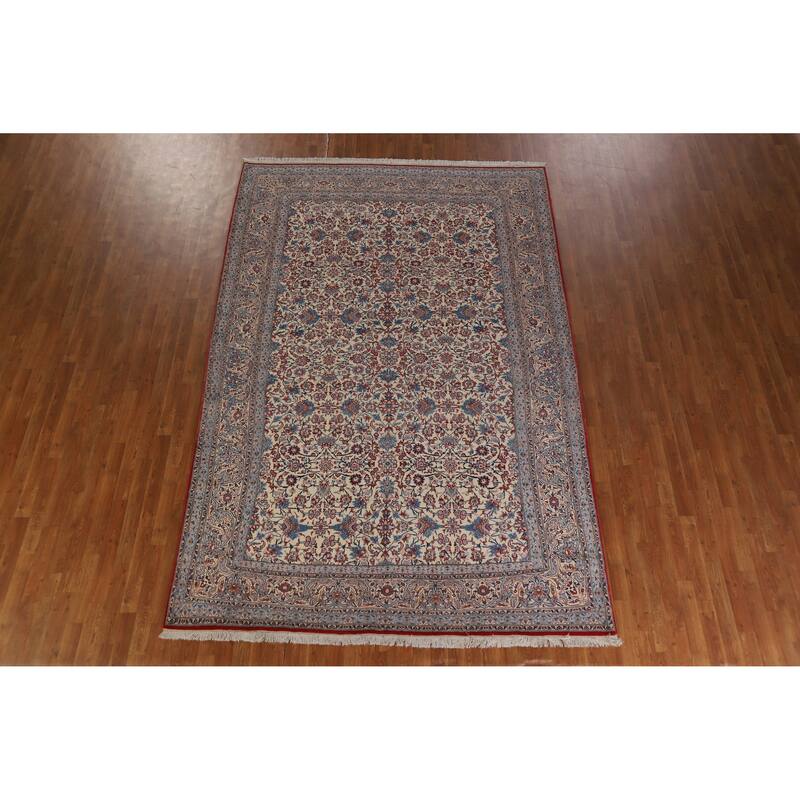 Hand Knotted Oriental 100% Wool Carpet Traditional All-Over Beige & Ivories Nain Area Rug - 11' 1'' X 7' 4''