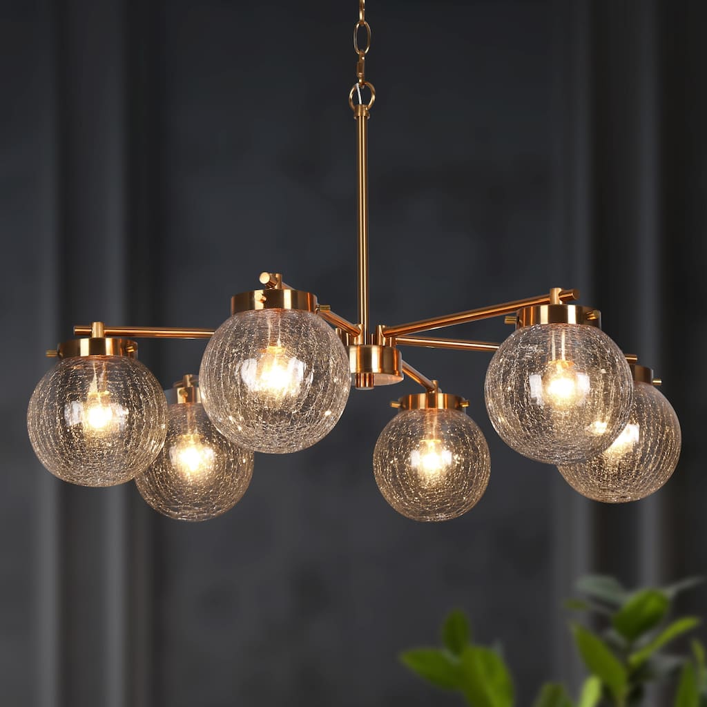 Bola Modern Gold 6-Light Glass Wheel Chandelier for Dining Room Bedroom - D 28" x H 18"