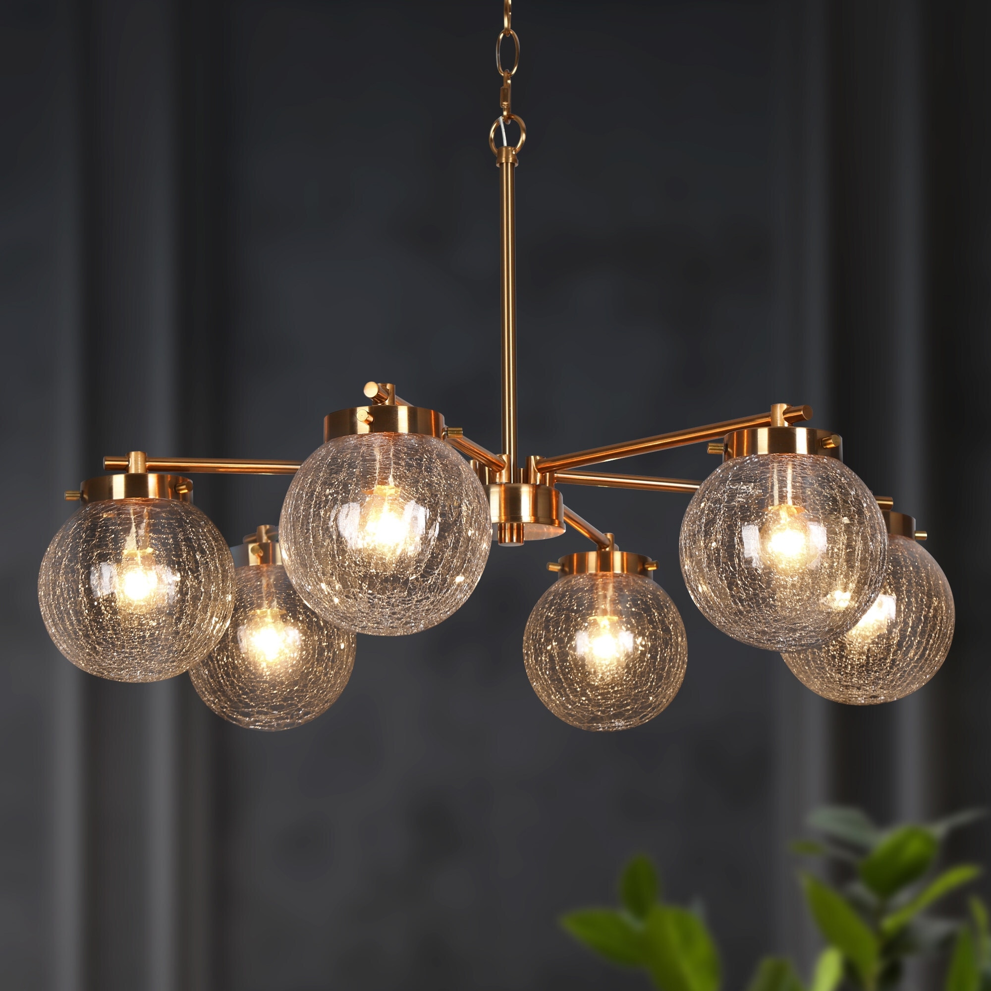 LALUZ Modern Gold 6-Light Globe Glass Wheel Chandelier for Dining Living Room - D 28" x H 18"