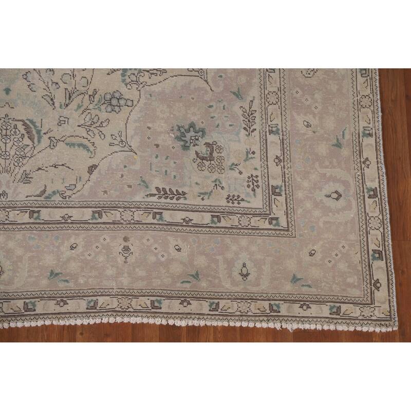 Hand Knotted Oriental 100% Wool Carpet Traditional Floral Beige & Ivories Tabriz Area Rug - 12' 11'' X 9' 6''