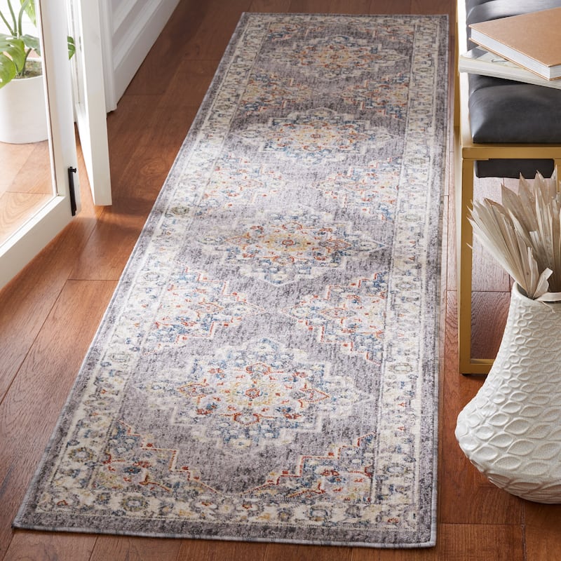 SAFAVIEH, Olympia Desdemona Abstract Rug - 2'3" x 9' Runner - Dark Grey/Beige