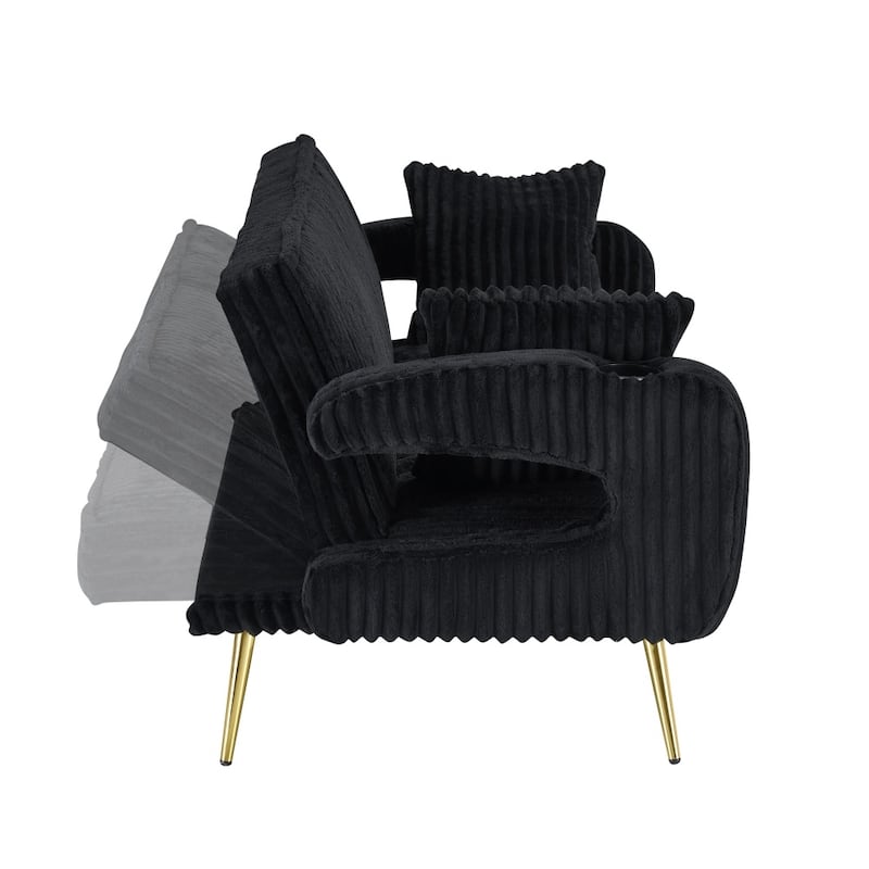 74.01" Straight Corduroy Sofa Bed with Pillows and Adjustable in Three Levels