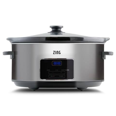 Zing 7 Qt Oval Dark Stainless Steel Digital Slow Cooker