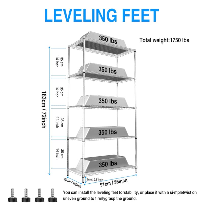 5 Tier metal storage rack with lining