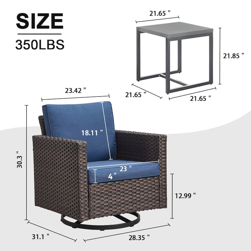 Gymojoy Wicker Swivel Glider Chair with 4 inch Olefin Cushions