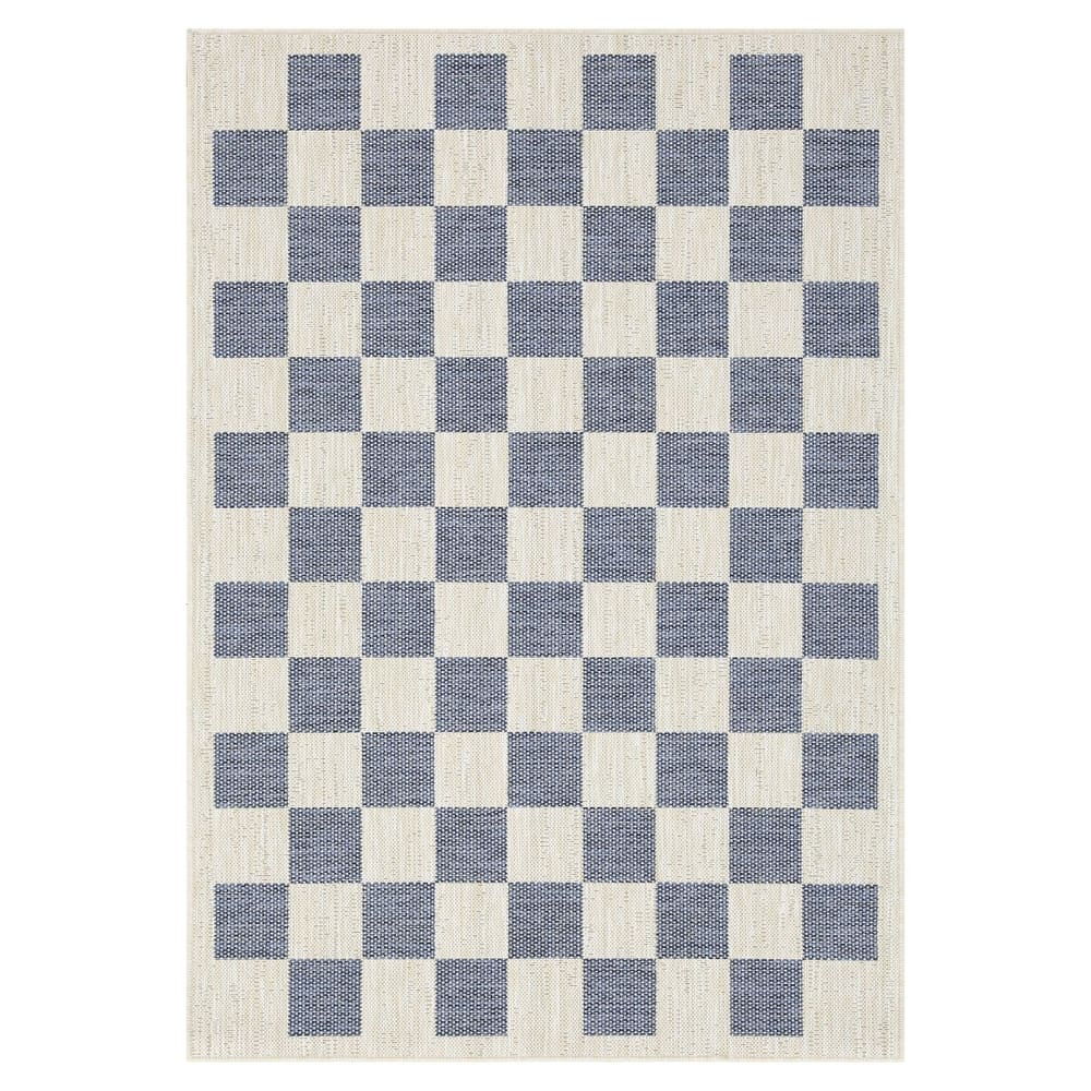 Indoor/Outdoor Area Rug/ Runner/ Doormat- Natural & Black & Taupe & Blue & Ivory Color -Machine Washable-Daisy Collection