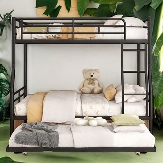 2 In 1 Full XL Over Queen Metal Bunk Bed With Trundle,Save Space