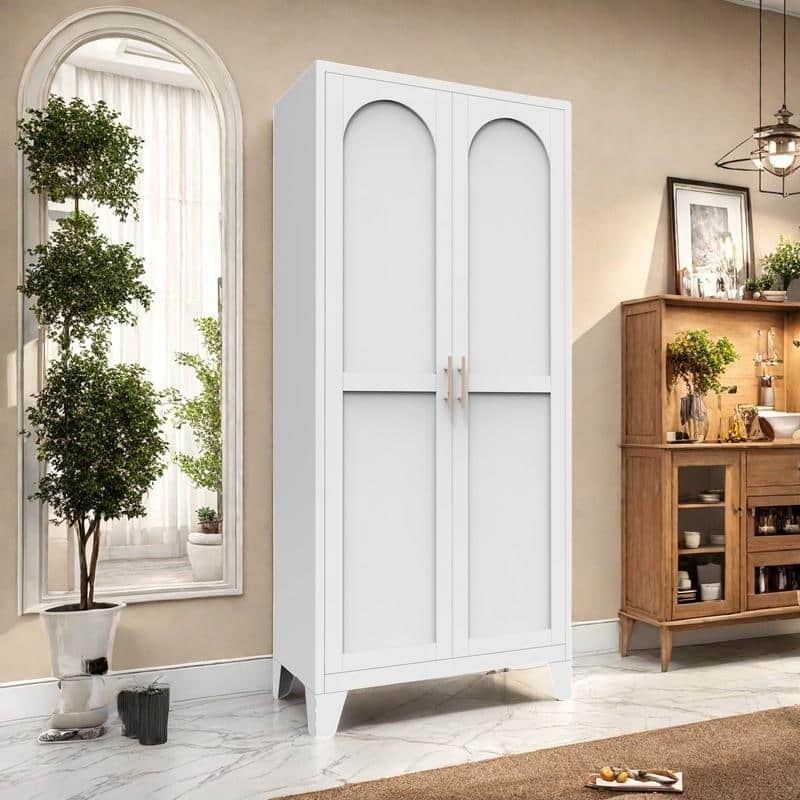 61'' 2 Shapely Doors Cabinet, Metal Storage Cabinet with Doors and Adjustable Shelves - White