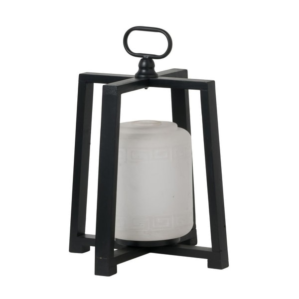 16.25" Black and White Contemporary Lantern with Frame - N/A