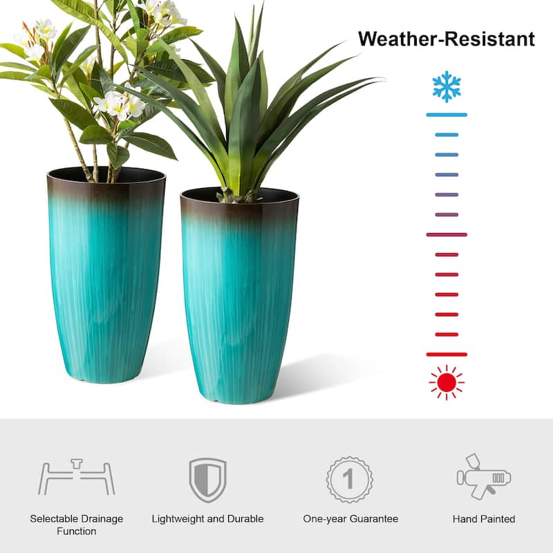 Glitzhome 23.5"H Set of 2 Oversized Gradient Blue Green Red Planter Tall Plastic Flower Pot