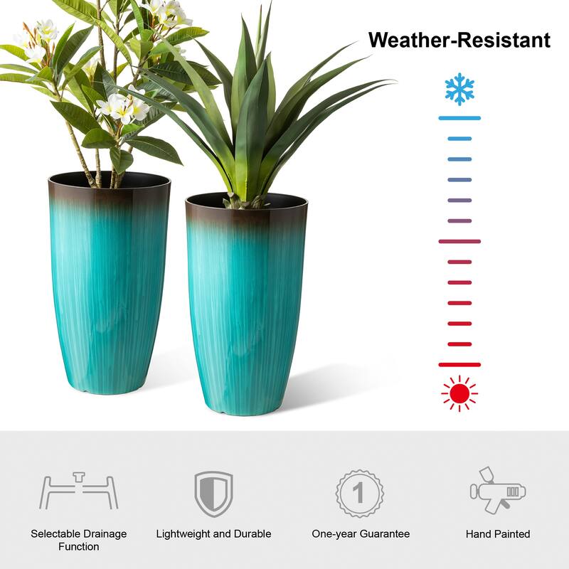 Glitzhome 23.5"H Set of 2 Oversized Gradient Blue or Green Planter Tall Plastic Flower Pot