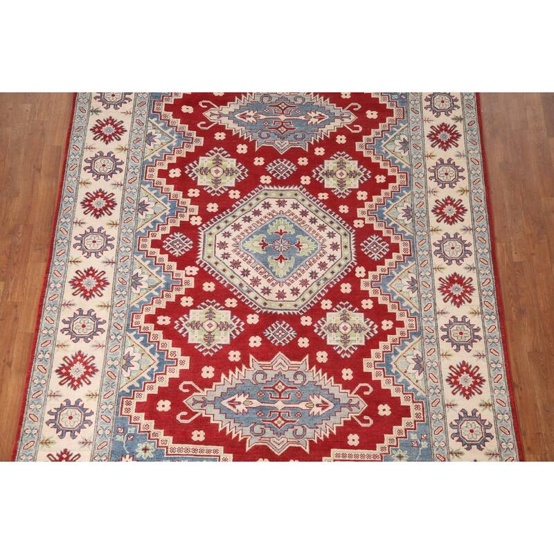 Traditional Red Kazak Area Rug Hand-Knotted Wool Carpet - 6'8" x 9'6"