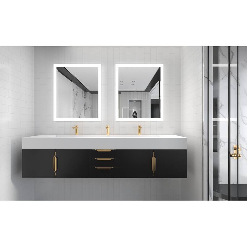 Nile 84" Wall Mounted Bathroom Vanity Set w/ White Top