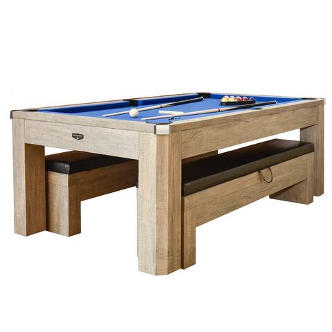 Newport 7-ft Pool Table Combo Set with Benches - Rustic Gray Finish