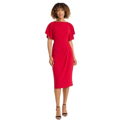 Maggy London Crew Neck Flutter Sleeve Faux Wrap Dress