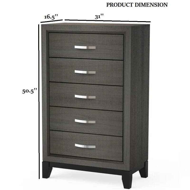 Two-Tone Contemporary Chest with Wooden Legs & Nickel Bar Pulls, Gray