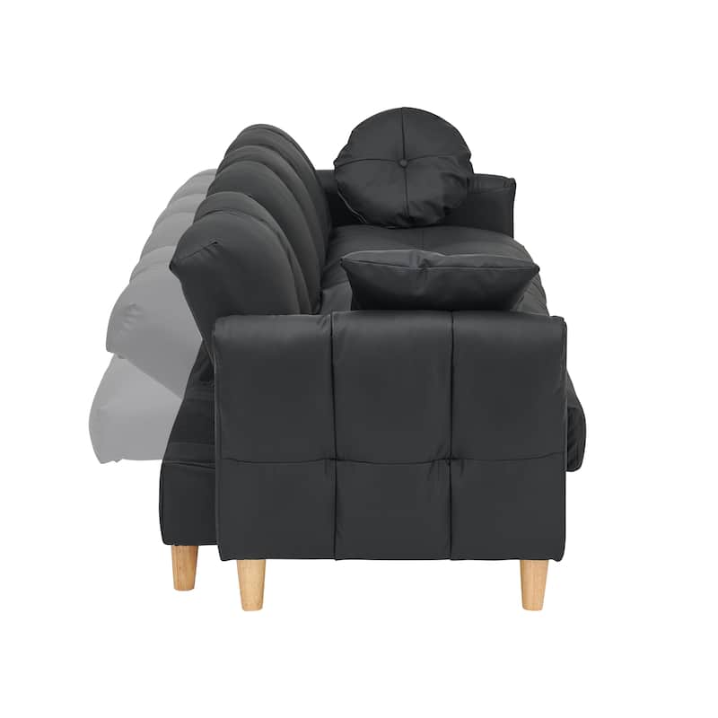 3-Seater Teddy Fabric Sleeper Sofa with Pull-Out Bed, Beige Couch with Storage and Gold Legs