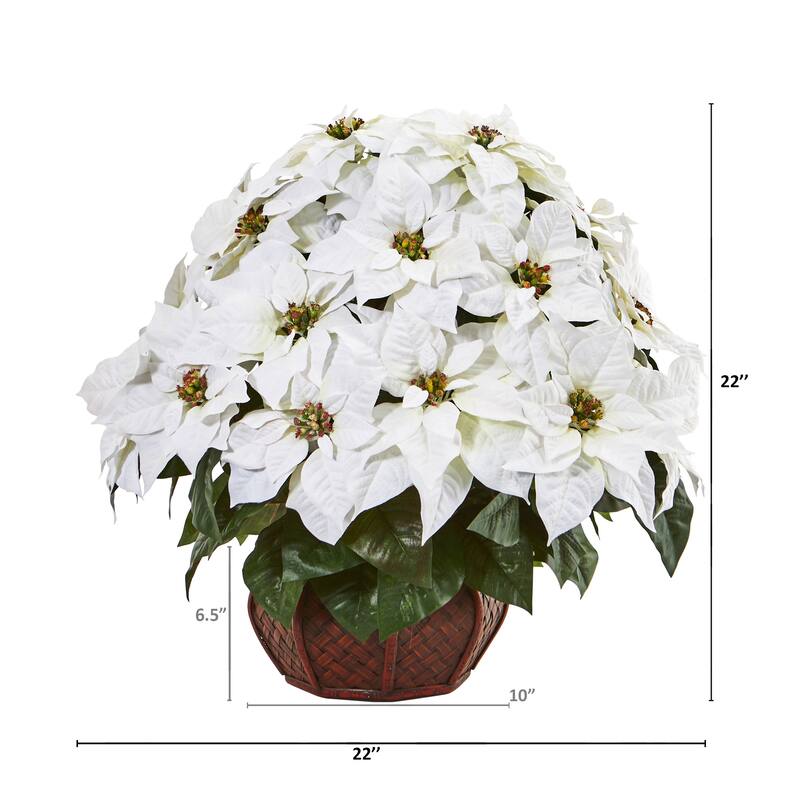22" White Poinsettia Silk Artificial Floral Arrangement in Decorative Planter