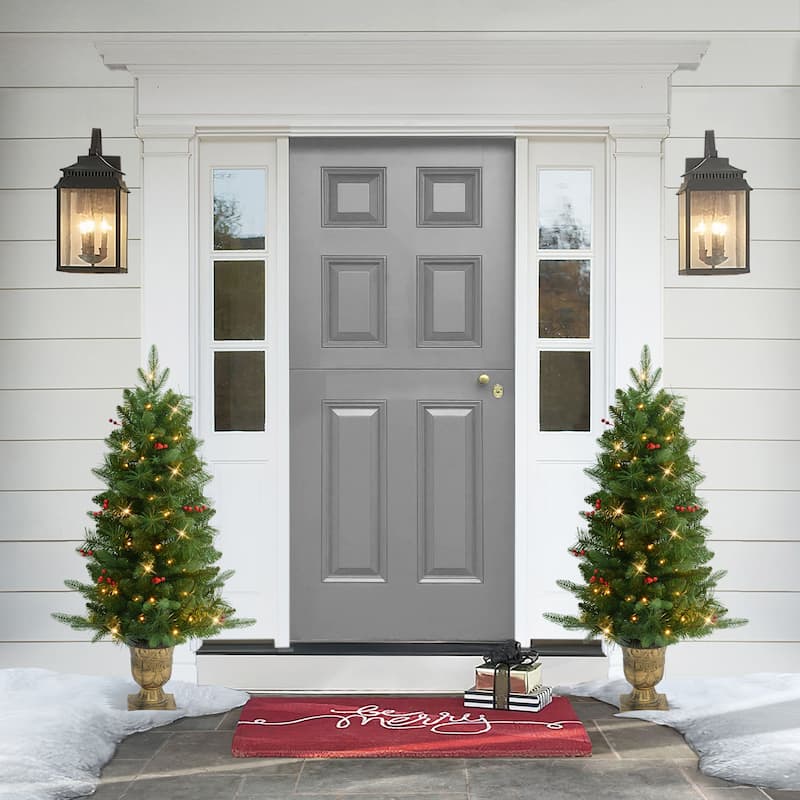 Puleo International Set of 2 Artificial Battery-Operated Pre-Lit Potted Oregon Fir Trees - 3.5 Foot