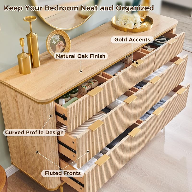 Modern Fluted 7 Drawers Dresser for Bedroom, 54" Dresser TV Stand