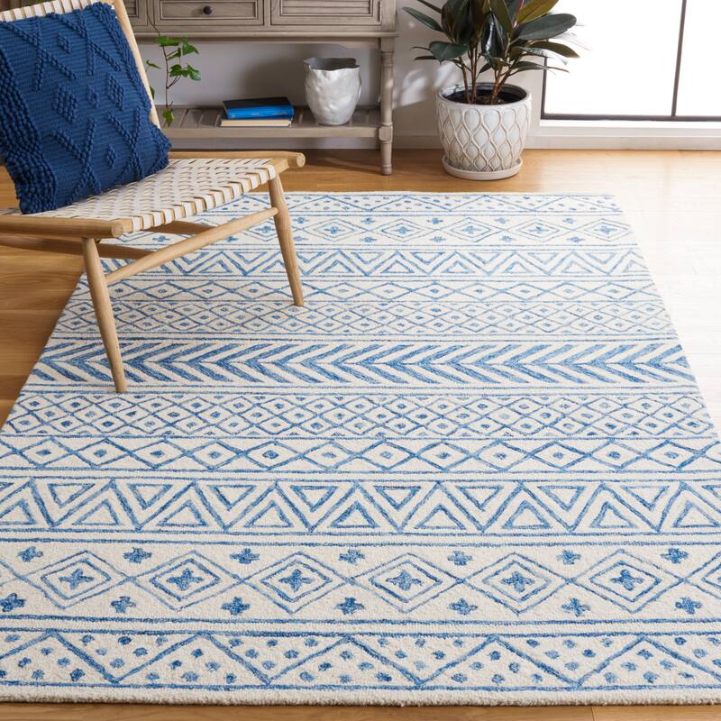 SAFAVIEH Handmade Metro Heloise Moroccan Boho Wool Rug - 3' x 5' - Ivory/Blue