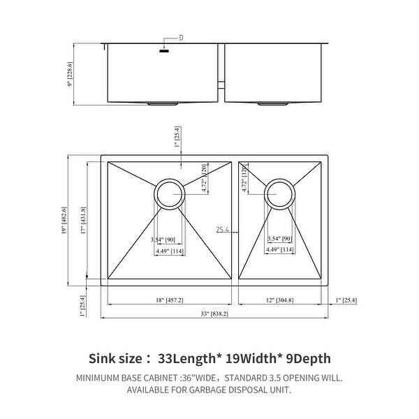 18 Gauge Stainless Steel 33x19 inch Undermount Double Bowl Kitchen Sink ...