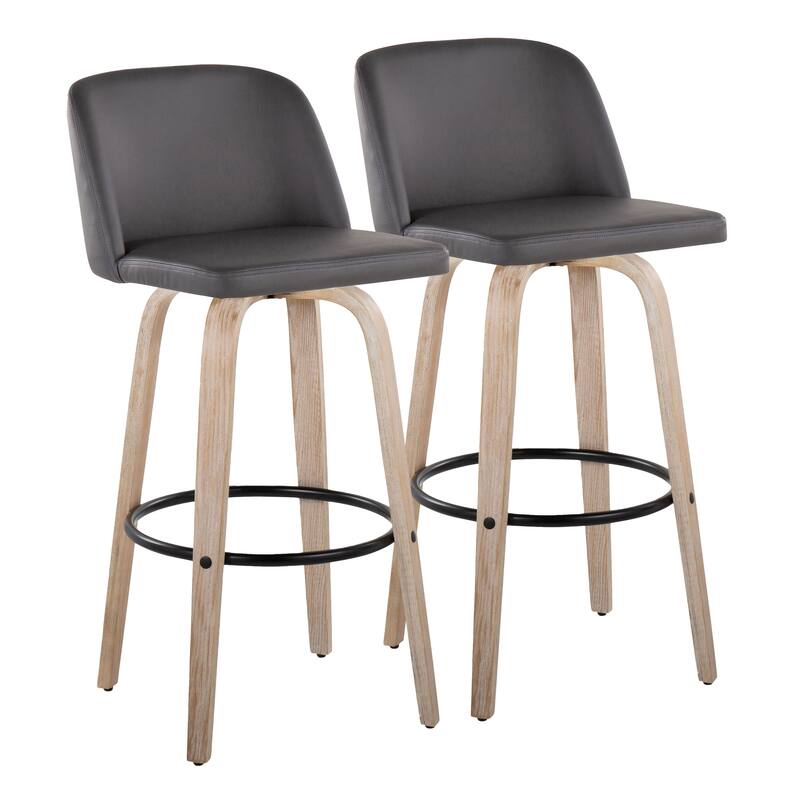 The Gray Barn Vallberga 30" Fixed-Height Bar Stool with White Washed Wood Base (Set of 2)