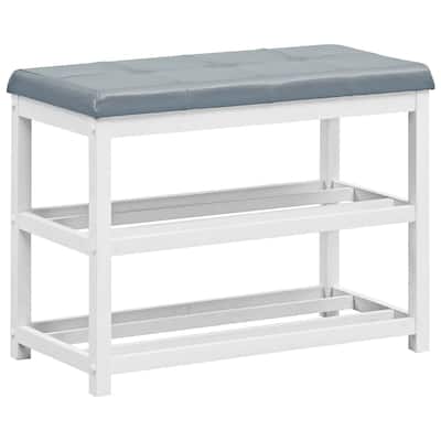 2-Tier Wooden Shoe Rack Bench with Padded Seat - 31"x 16"x 24"(L x W x H)
