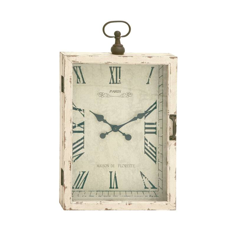 Wooden Pocket Watch Style Wall Clock with Hinged Door - White - Roche River Decor - 20"W, 34"H