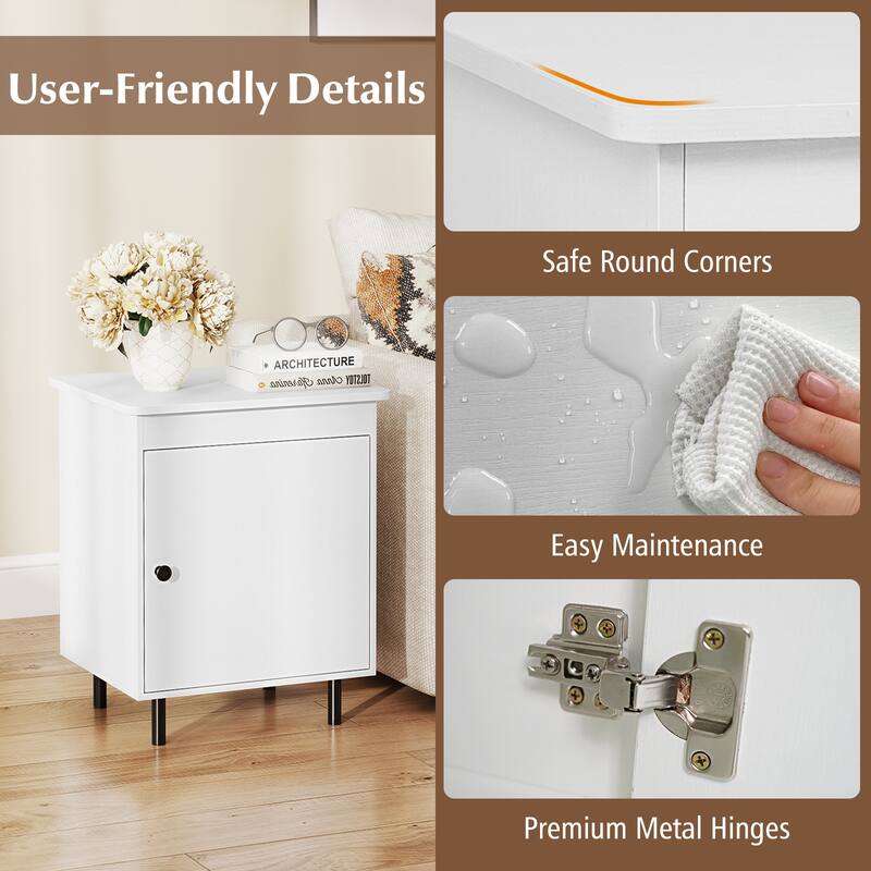 Gymax Nightstand Mid Century Modern End Table w/Door Heavy-Duty Metal