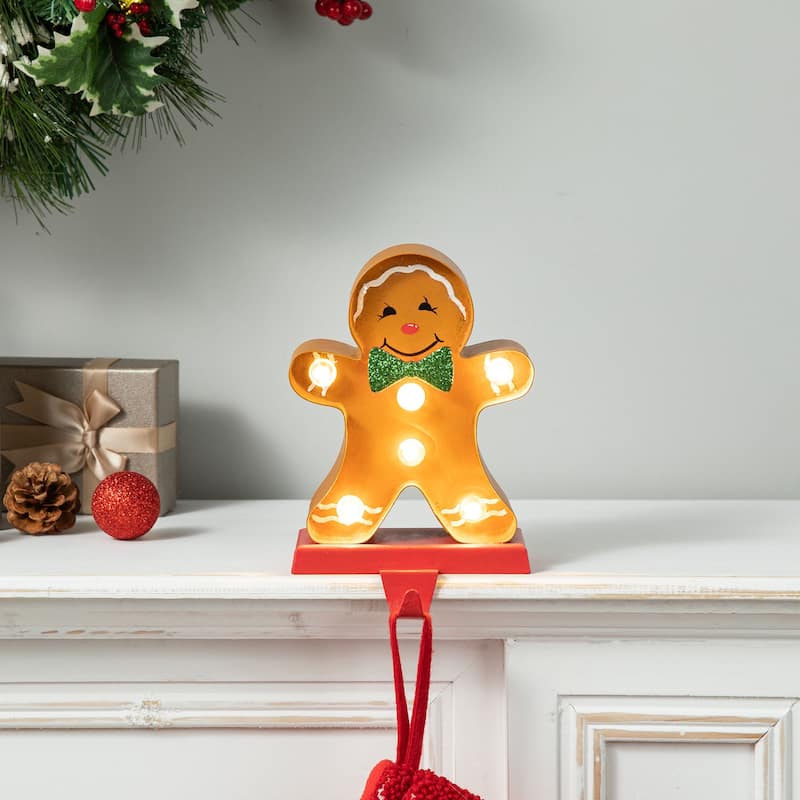 Glitzhome Christmas Marquee LED Gingerbread Man House Stocking Holders Mantel Ornament