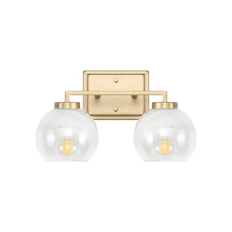 Yep by Golden Lighting Elliott 2-light Vanity in Brushed Champagne Brass and Clear Alabaster Glass - Gold